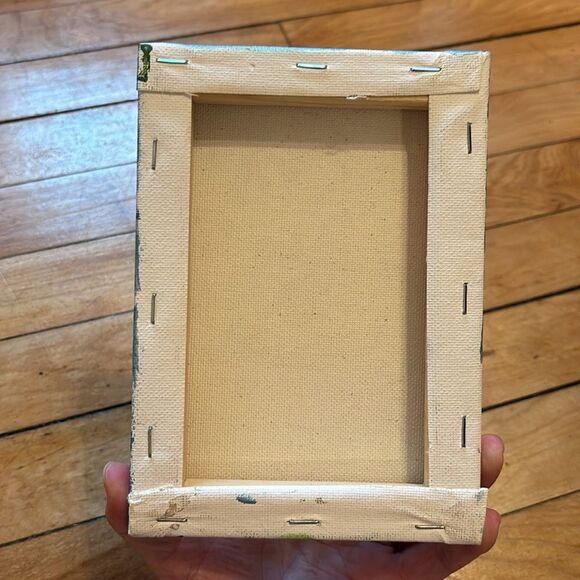 Original Acrylic Painting with Glitter 5x7 Pink Floral Artwork with Green - Picture 8 of 8